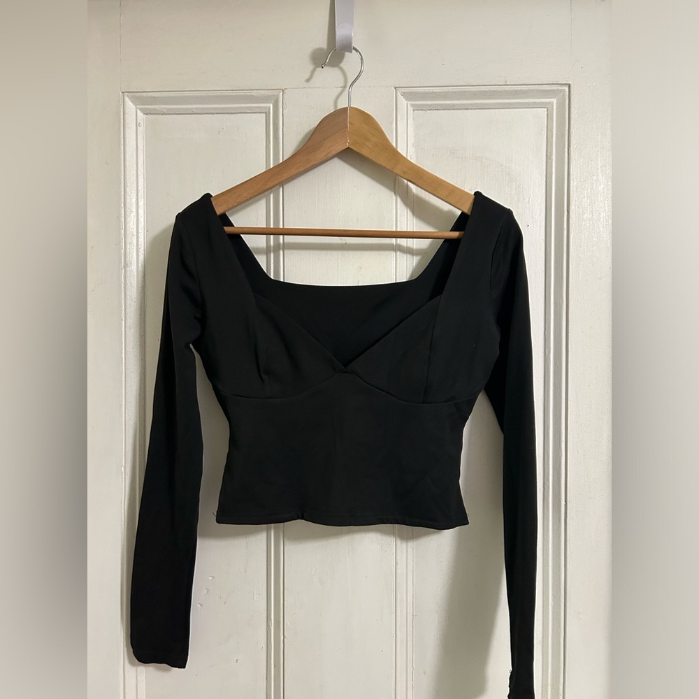 Deep V-Neck Cropped Long Sleeve Shirt